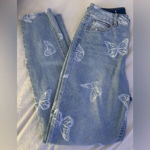 Butterfly Print Blue Jeans